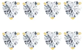 14k Yellow Gold Plated 1Ct Heart White Sapphire Set Of Four Stud Earrings