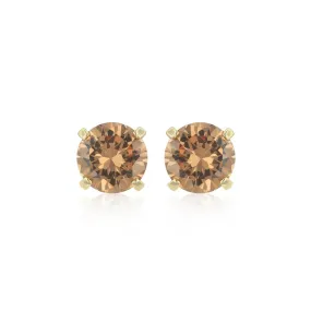 14k Yellow Gold Plated 4 Carat Round Created Champagne Sapphire Stud Earrings