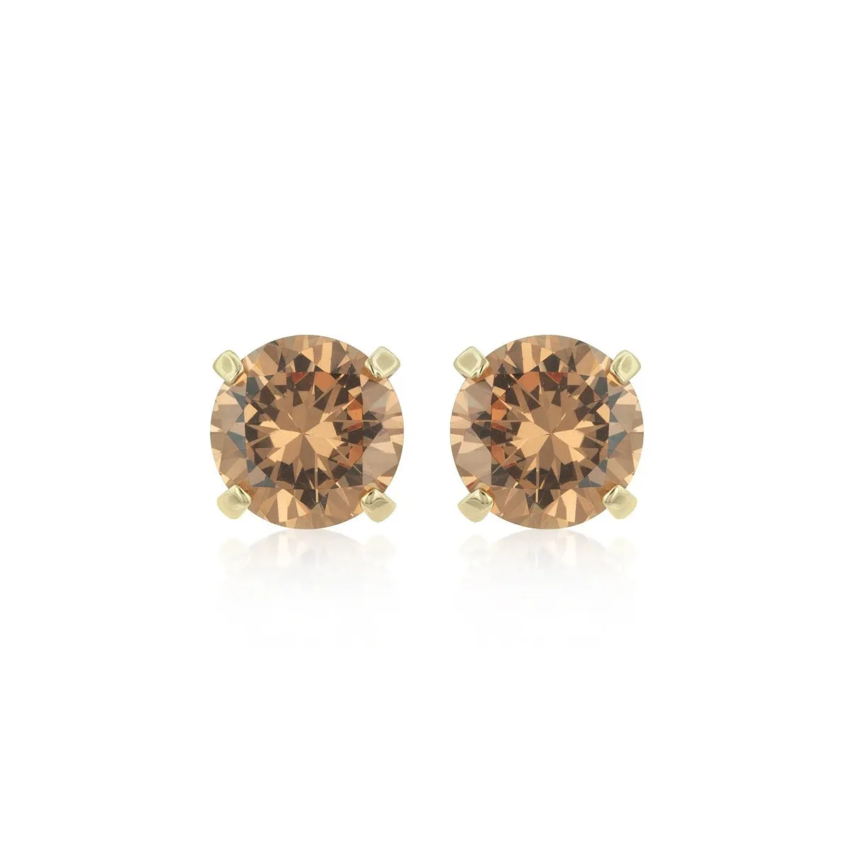 14k Yellow Gold Plated 4 Carat Round Created Champagne Sapphire Stud Earrings