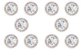 14k Yellow Gold Plated 4mm 3Ct Round White Sapphire Set Of Five Halo Stud Earrings