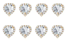 14k Yellow Gold Plated 6mm 2Ct Heart White Sapphire Set of Four Halo Stud Earrings