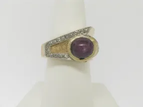 14K Yellow Gold Purple Star Sapphire (Genuine) and Diamonds Ring Size 6.5