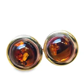 14Y Clip On 14mm Amber Cabochon Earrings