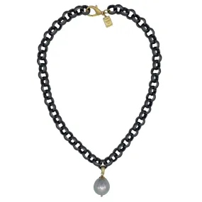 154-07-T | TITANIUM TURKISH CHOKER W/ GRAY EDISON DROP