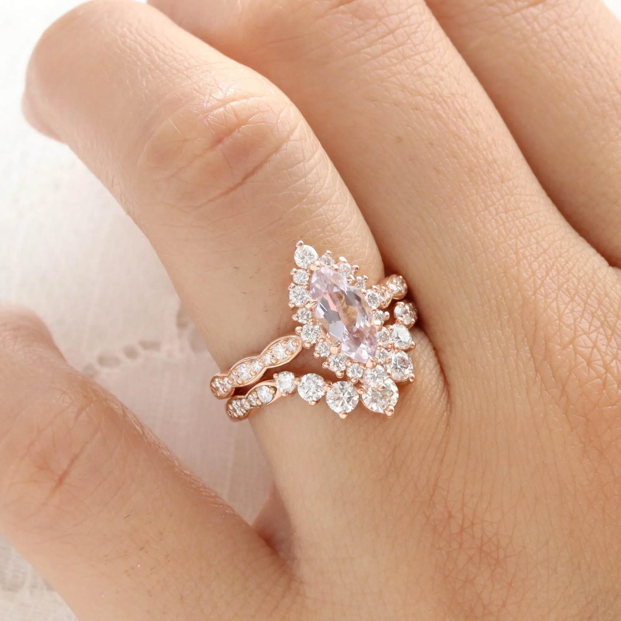1.87 Ct. Marquise Lavender Sapphire Ring in 14k Rose Gold Tiara Halo Diamond Size 6.75