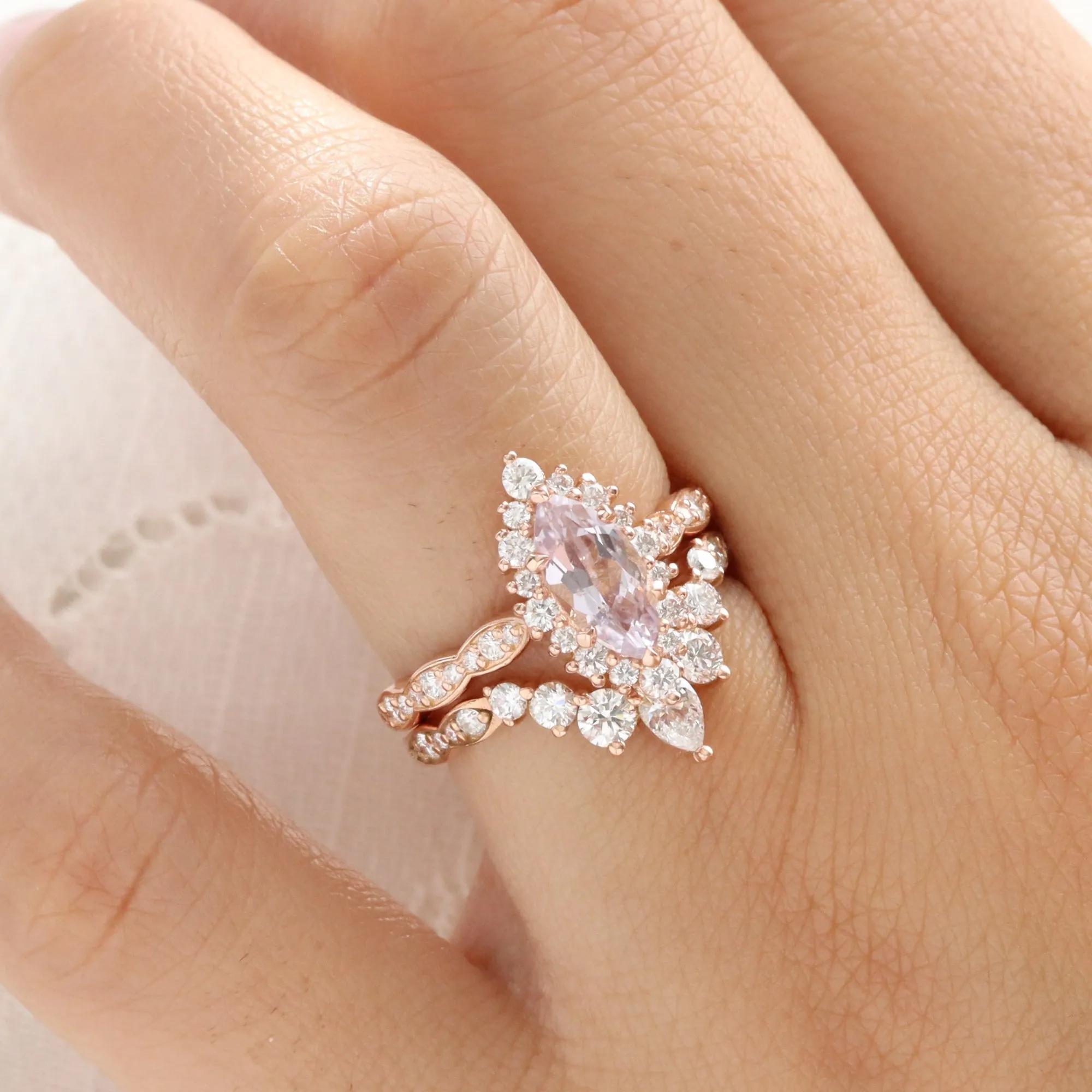 1.87 Ct. Marquise Lavender Sapphire Ring in 14k Rose Gold Tiara Halo Diamond Size 6.75