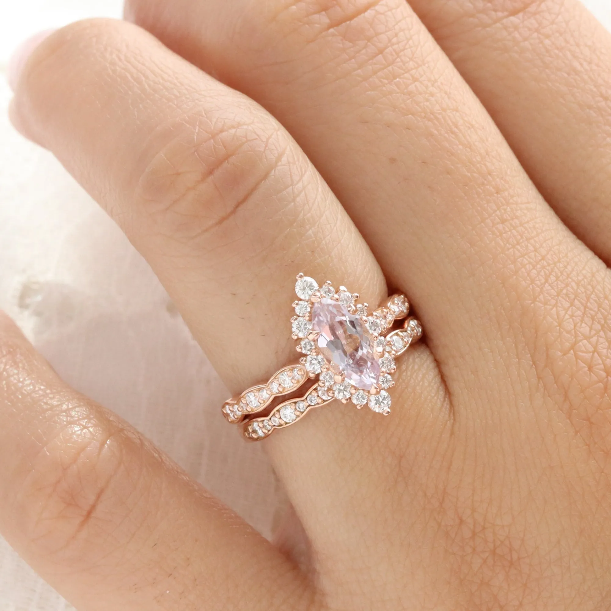 1.87 Ct. Marquise Lavender Sapphire Ring in 14k Rose Gold Tiara Halo Diamond Size 6.75