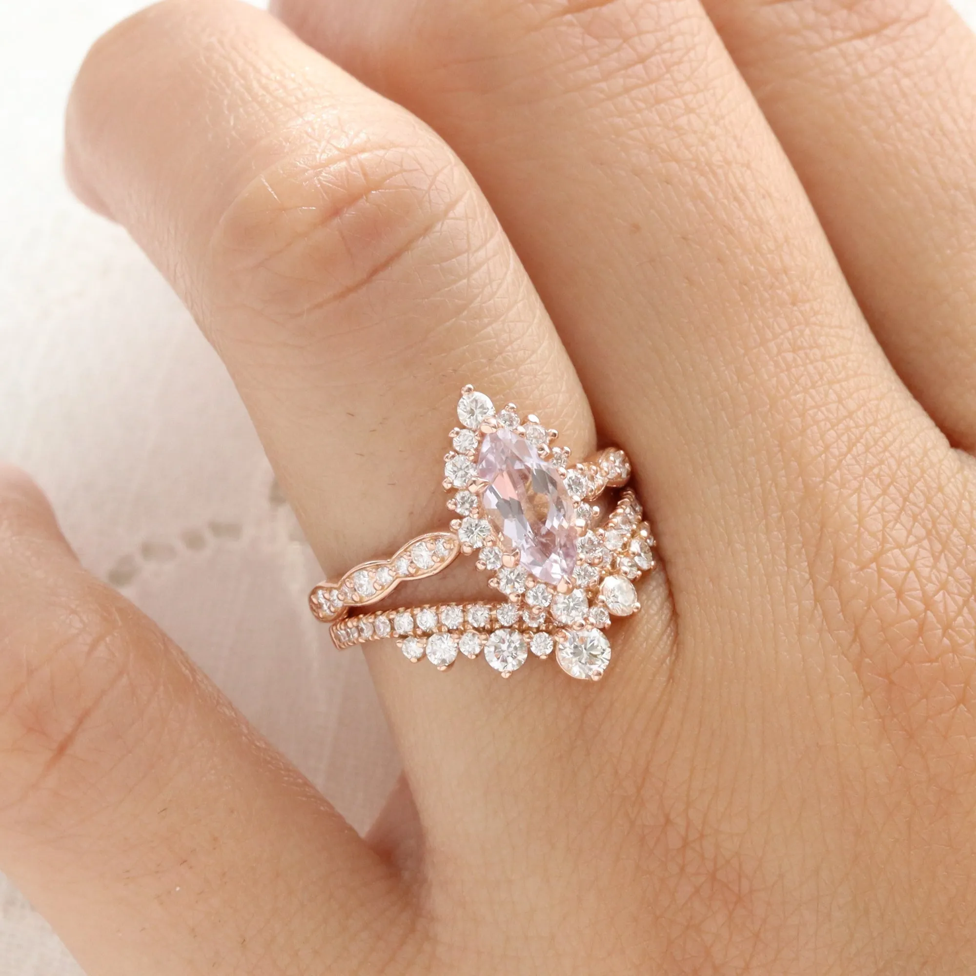 1.87 Ct. Marquise Lavender Sapphire Ring in 14k Rose Gold Tiara Halo Diamond Size 6.75