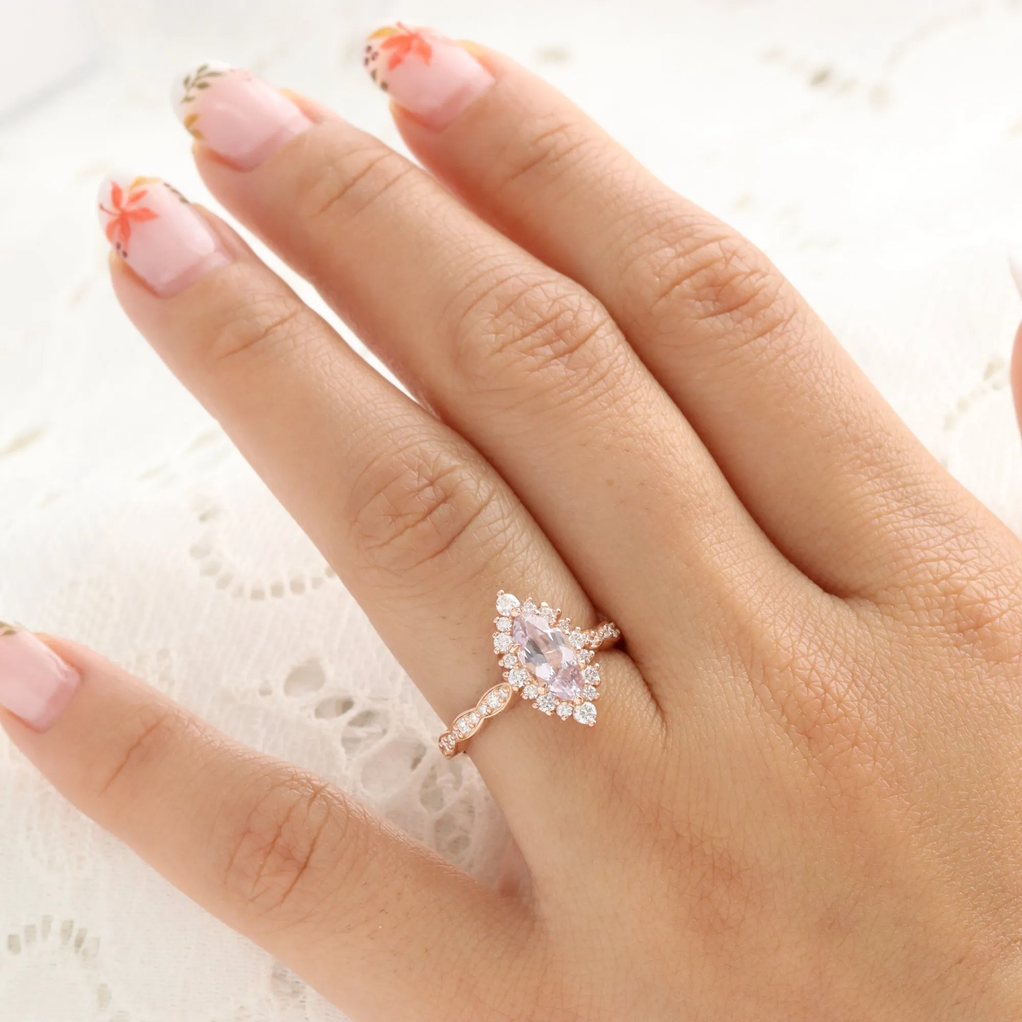 1.87 Ct. Marquise Lavender Sapphire Ring in 14k Rose Gold Tiara Halo Diamond Size 6.75
