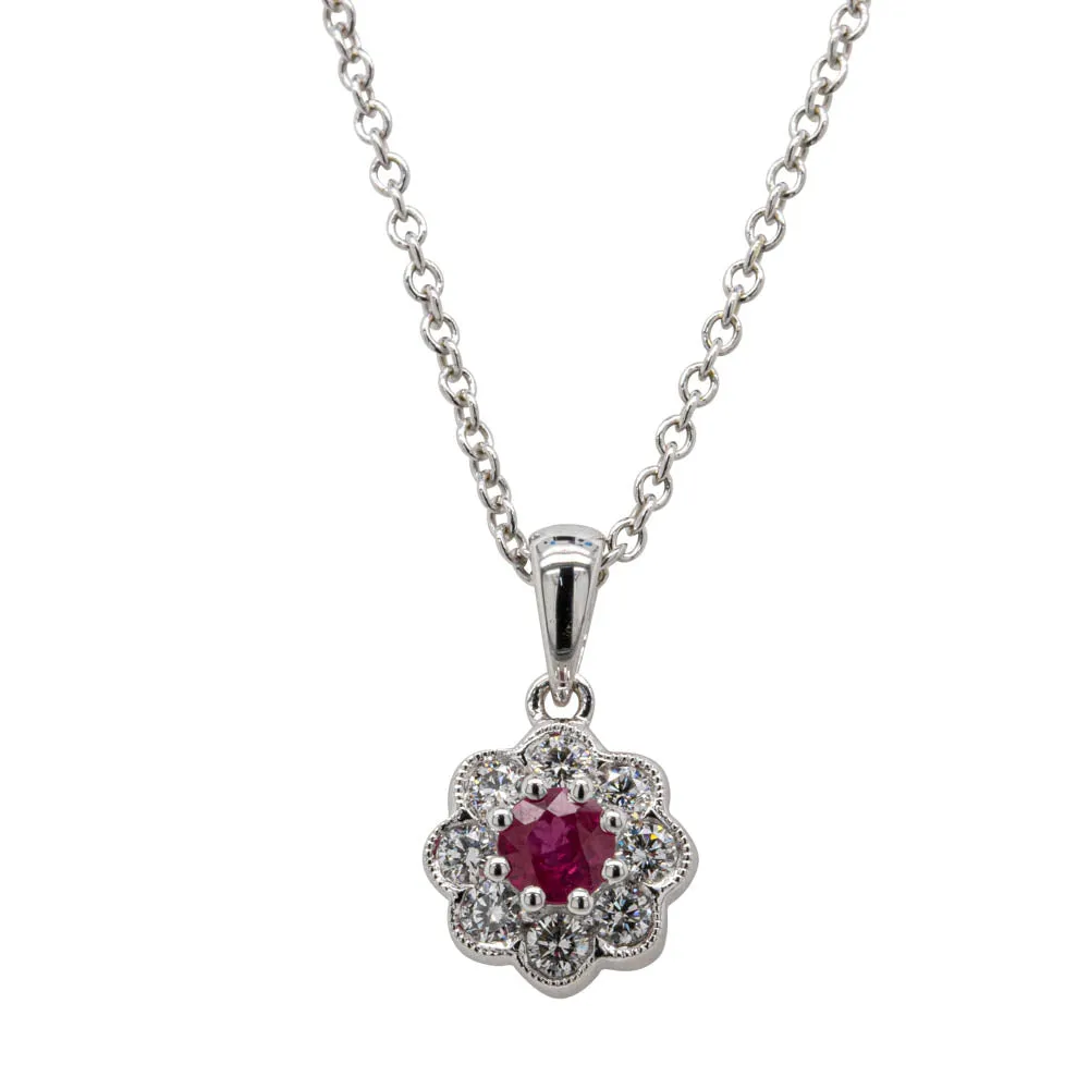 18ct White Gold Ruby & Diamond Pendant