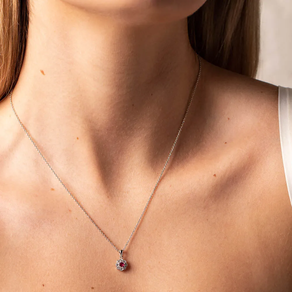 18ct White Gold Ruby & Diamond Pendant