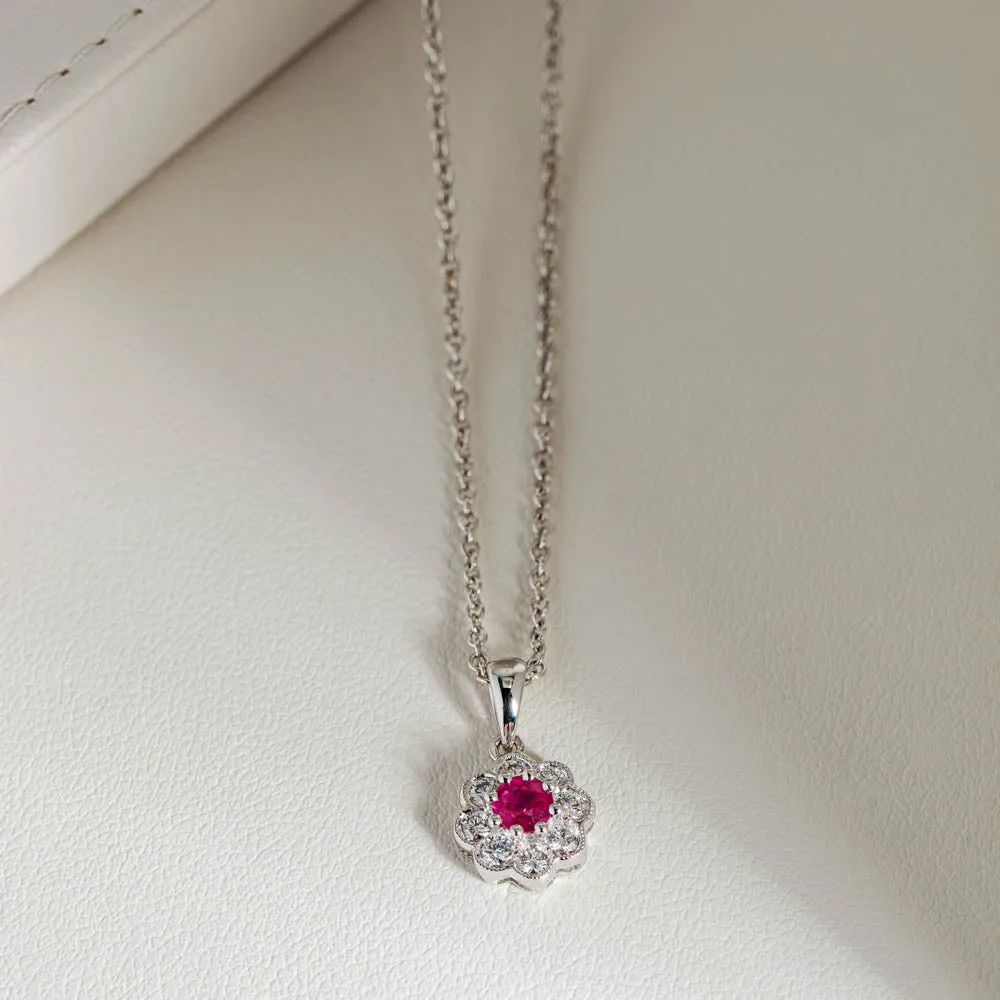 18ct White Gold Ruby & Diamond Pendant