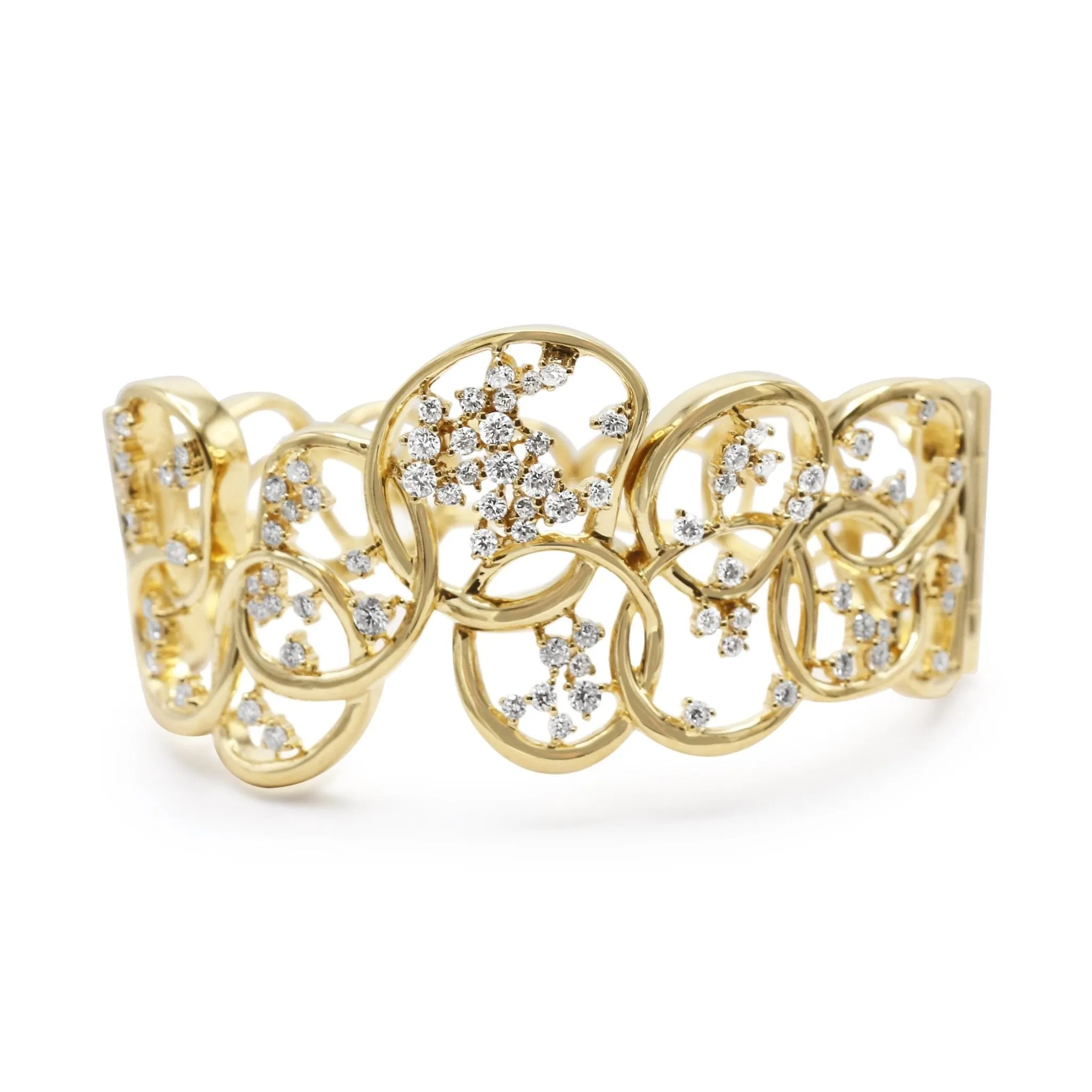 18ct Yellow Gold Multi Diamond Set Sprung Cuff / Bangle