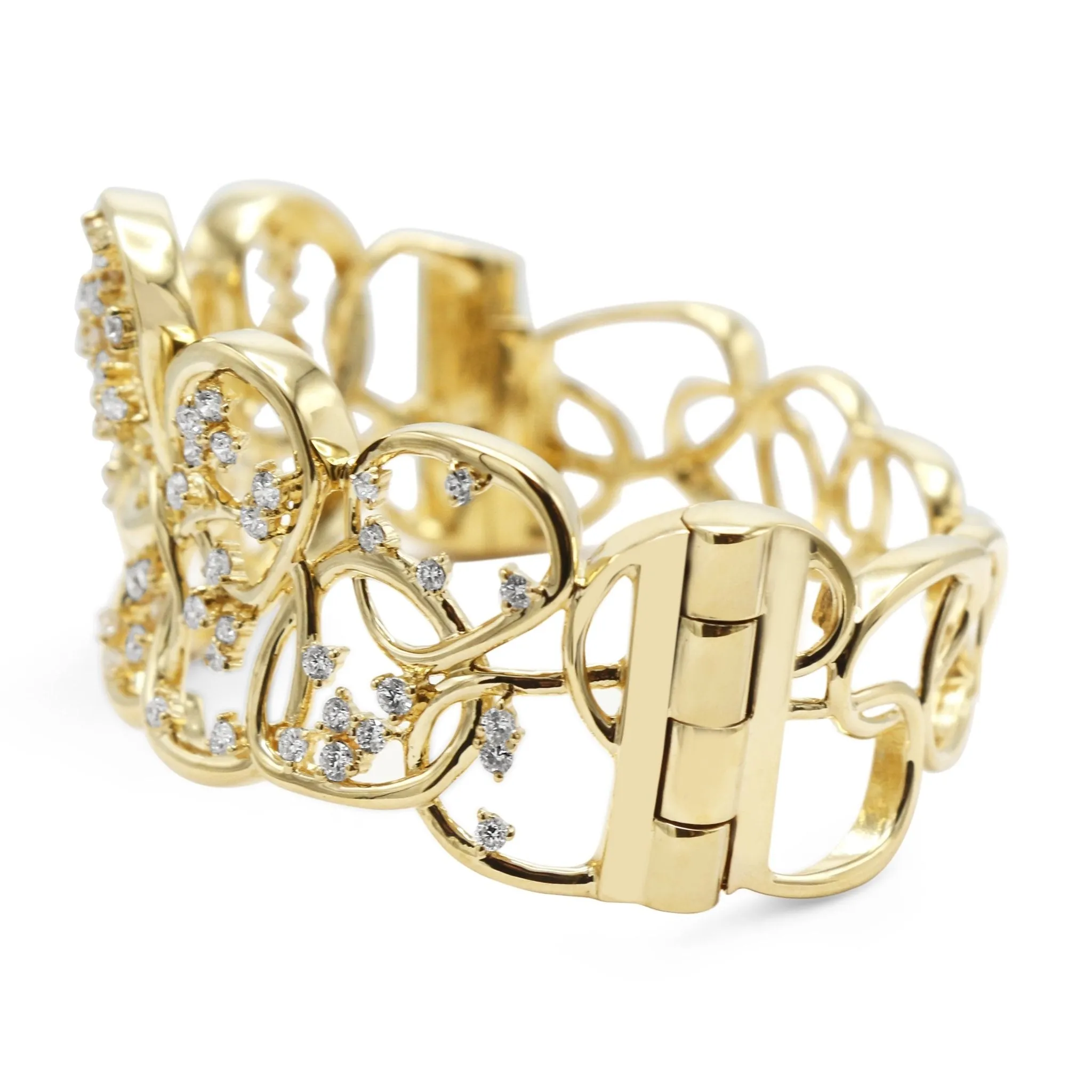 18ct Yellow Gold Multi Diamond Set Sprung Cuff / Bangle