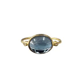 18k Gold London Blue Topaz With Diamond Ring