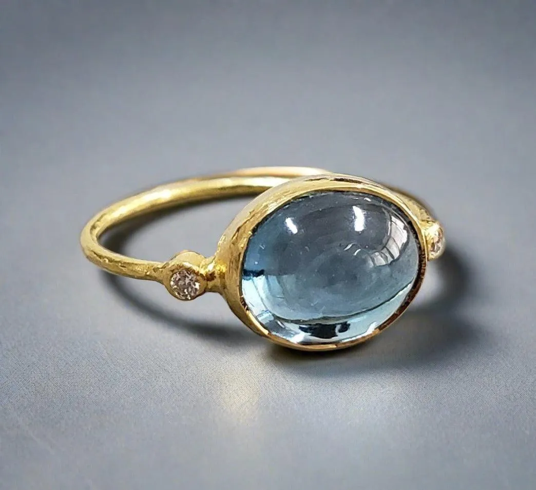 18k Gold London Blue Topaz With Diamond Ring