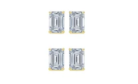 18k Yellow Gold 6mm 4Ct Emerald Cut White Sapphire Set Of Two Stud Earrings Plated