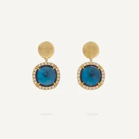 18K Yellow Gold London Blue Topaz & Diamond Earrings