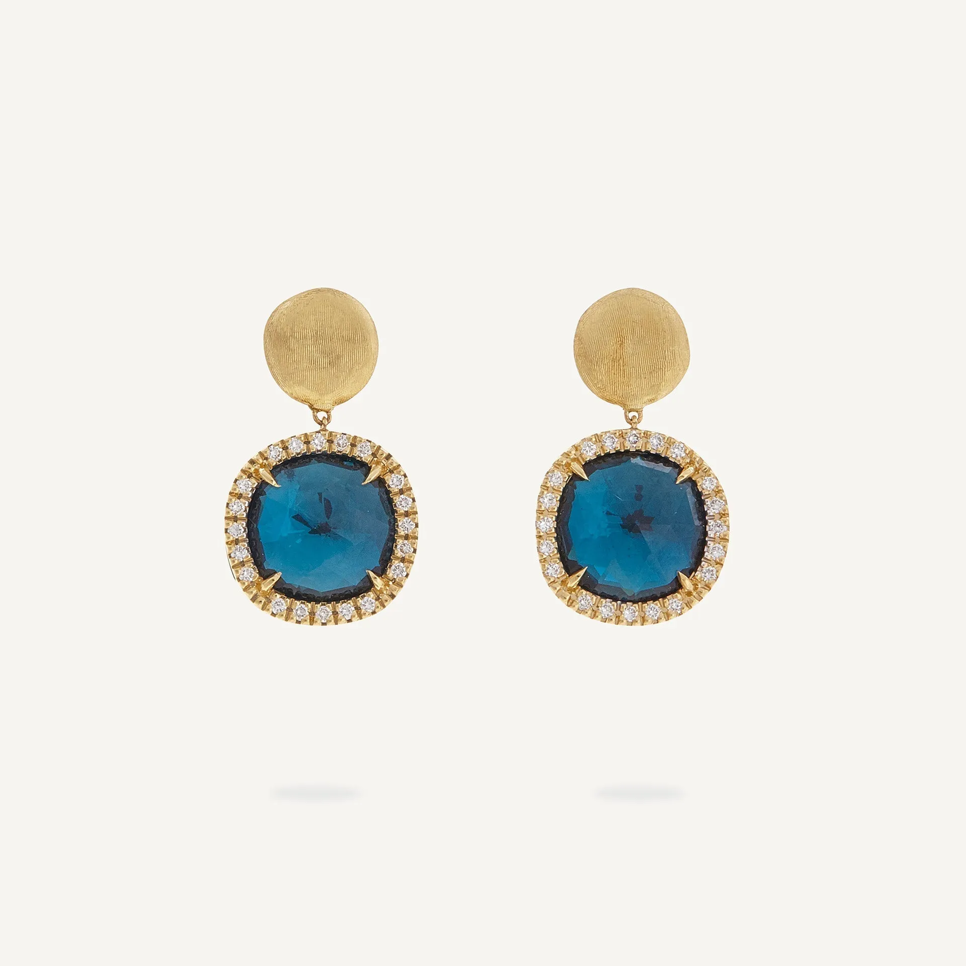 18K Yellow Gold London Blue Topaz & Diamond Earrings