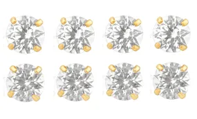 18k Yellow Gold Plated 3Ct Round White Sapphire Set Of Four Stud Earrings