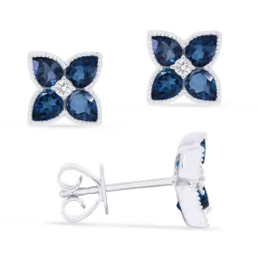 18" 1.59Ct London Blue Topaz Stud Earrings In 14K White Gold
