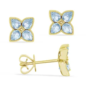 18" 1.61Ct Swiss Blue Topaz Stud Earrings In 14K Yellow Gold
