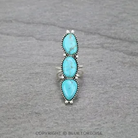 2.2″ Long, Big! Natural Stone Adjustable Ring, Bronze Double Band