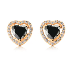 24k Yellow Gold Plated 3 Ct Created Halo Heart Black Sapphire Stud Earrings