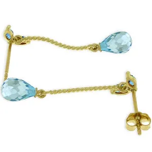 3.4 Carat 14K Solid Yellow Gold Breeze Blue Topaz Earrings
