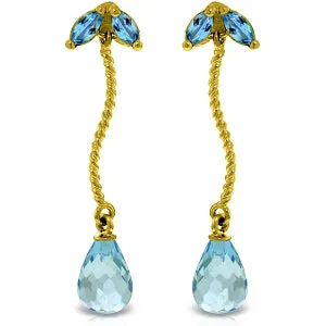 3.4 Carat 14K Solid Yellow Gold Breeze Blue Topaz Earrings