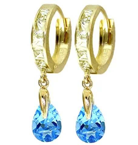 4.2 Carat 14K Solid White Gold Huggie Earrings White Topaz Blue Topaz
