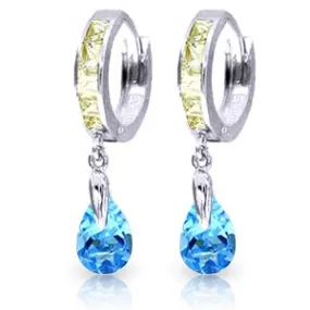 4.2 Carat 14K Solid White Gold Huggie Earrings White Topaz Blue Topaz