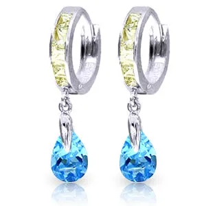 4.2 Carat 14K Solid White Gold Huggie Earrings White Topaz Blue Topaz