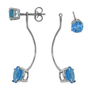4.3 Carat 14K Solid White Gold Stud Drops Earrings Natural Blue Topaz