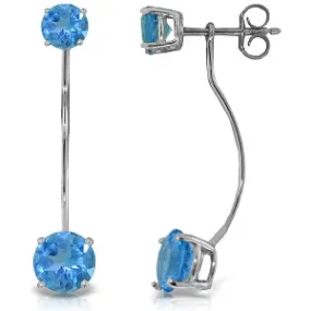 4.3 Carat 14K Solid White Gold Stud Drops Earrings Natural Blue Topaz