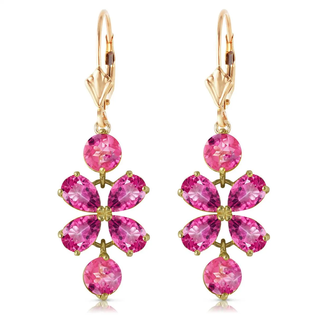 5.32 Carat 14K Solid Yellow Gold Petals Pink Topaz Earrings
