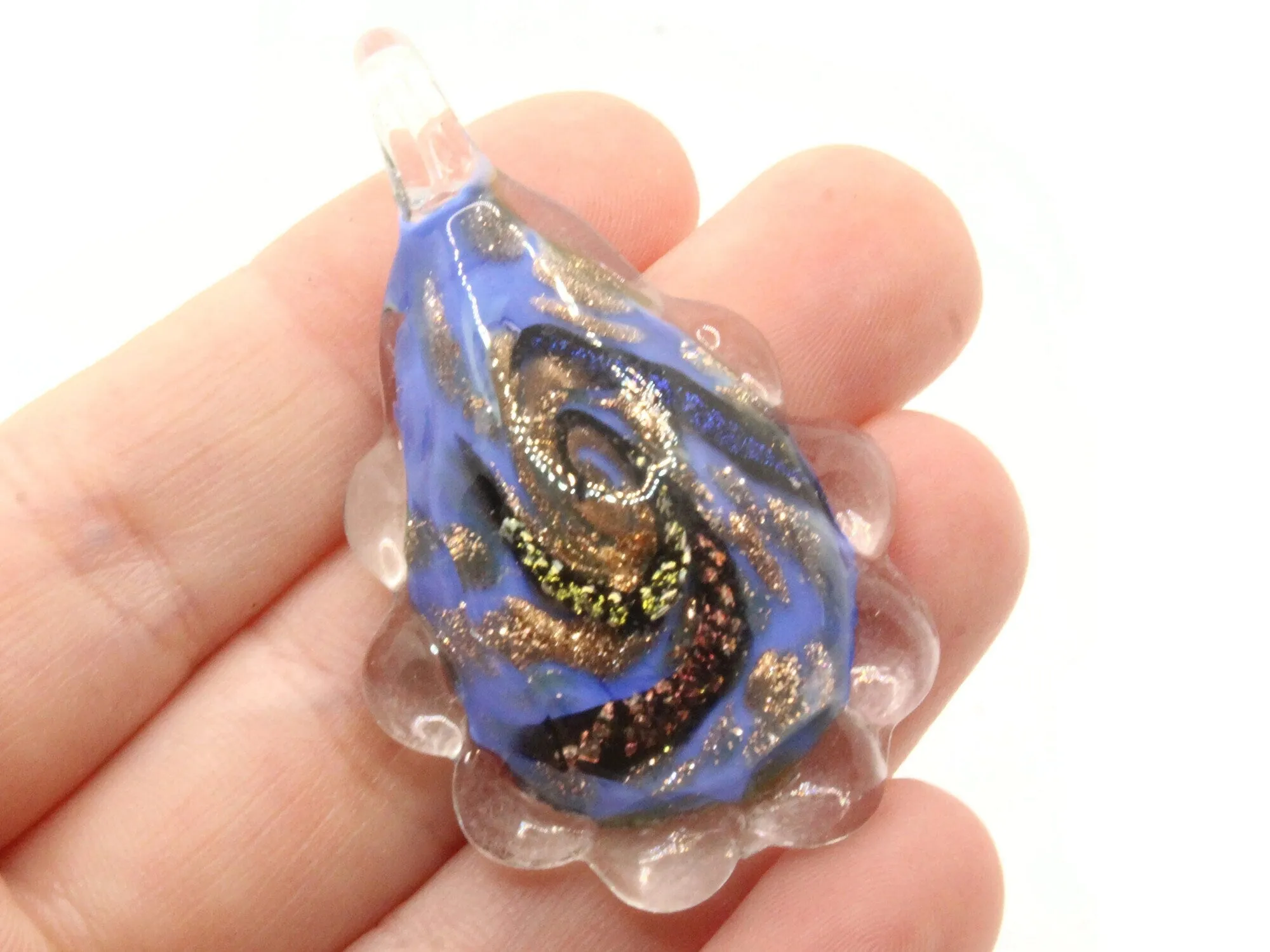 54mm Multi-Color on Blue Spiral Foil Glass Teardrop Pendant