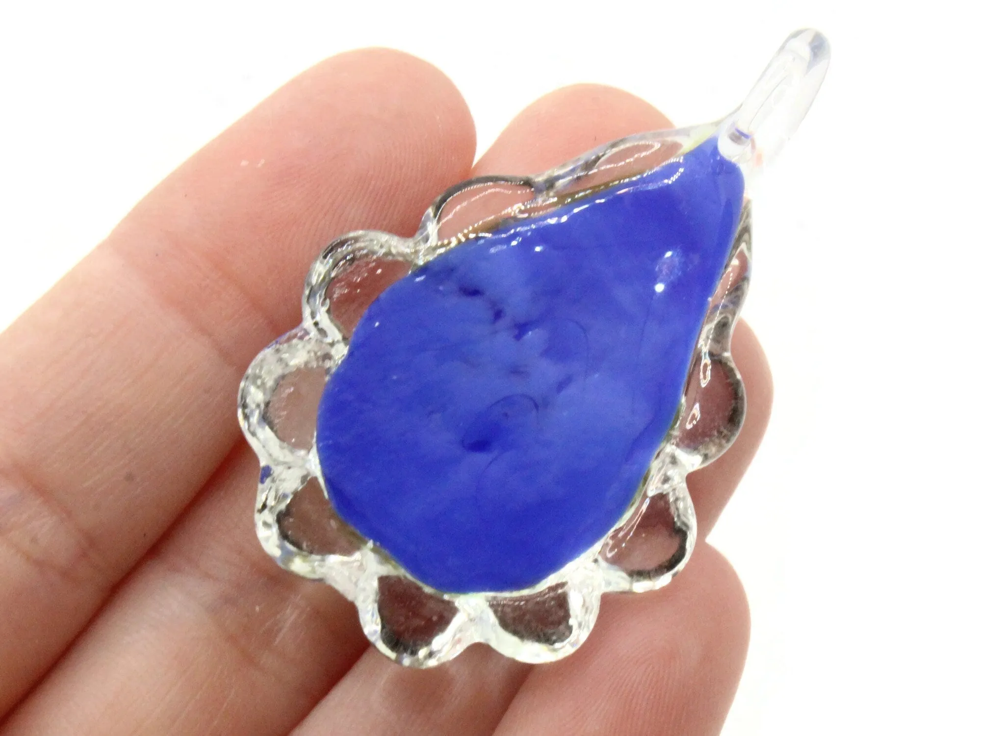 54mm Multi-Color on Blue Spiral Foil Glass Teardrop Pendant