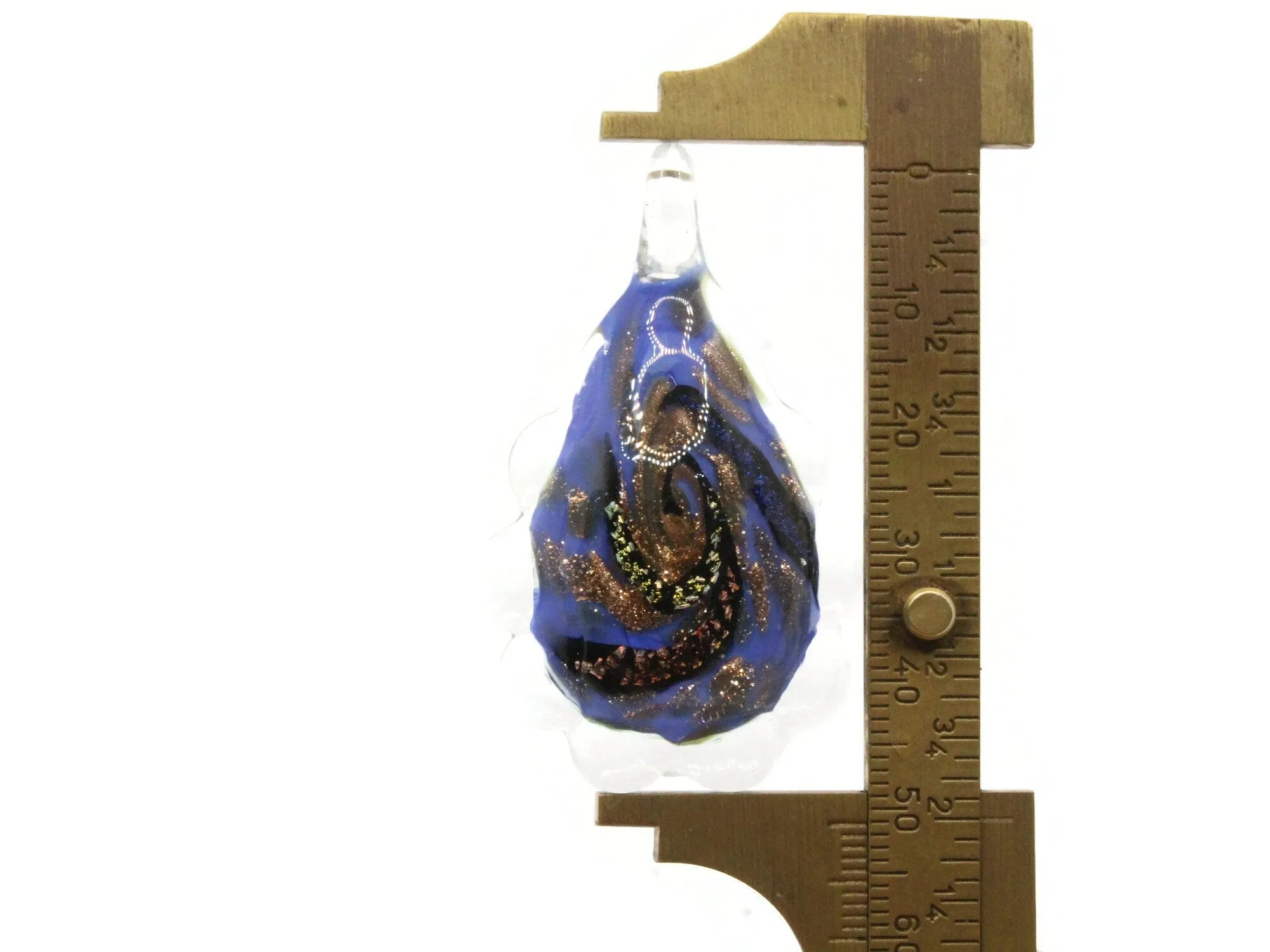 54mm Multi-Color on Blue Spiral Foil Glass Teardrop Pendant