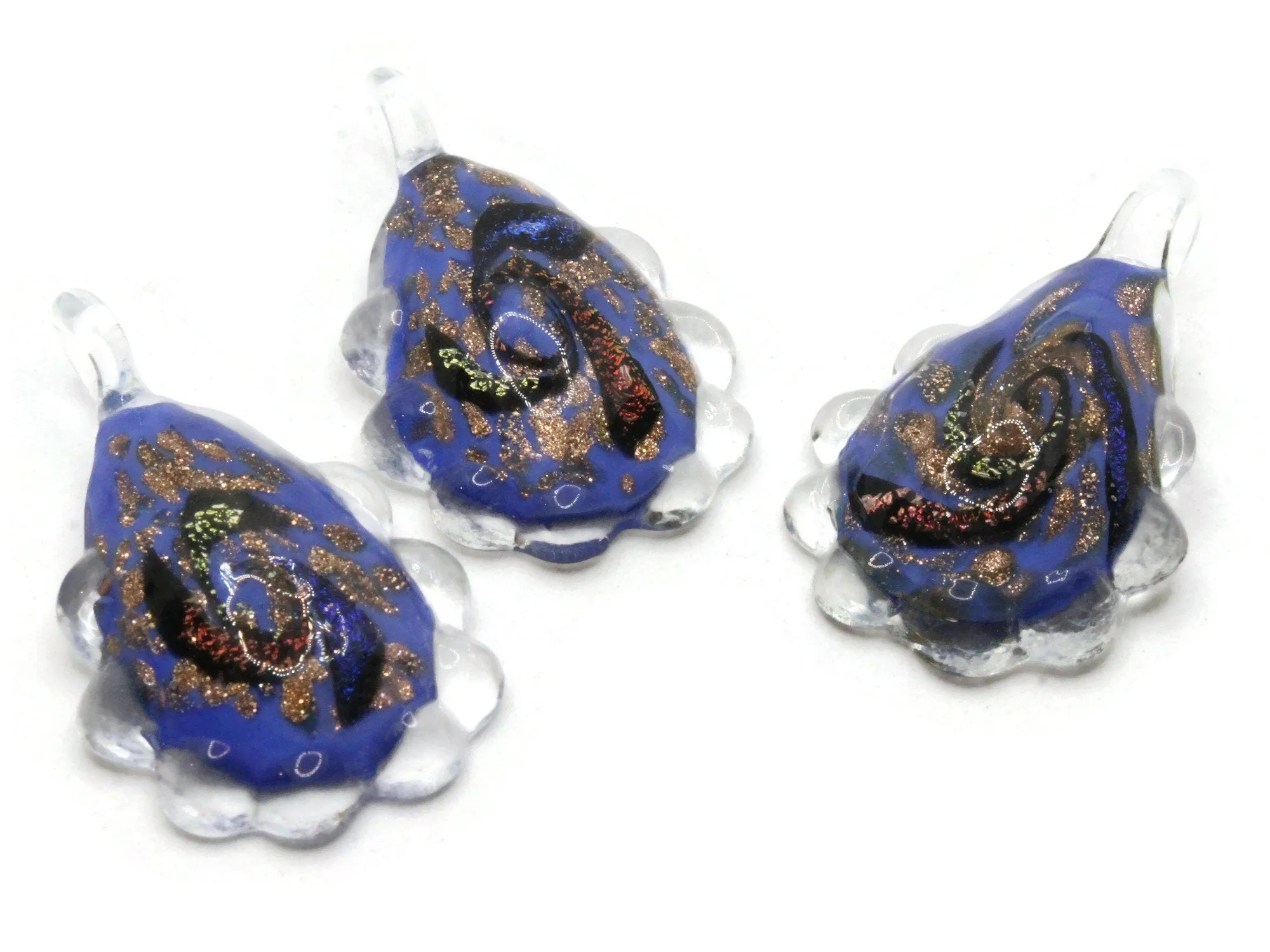 54mm Multi-Color on Blue Spiral Foil Glass Teardrop Pendant