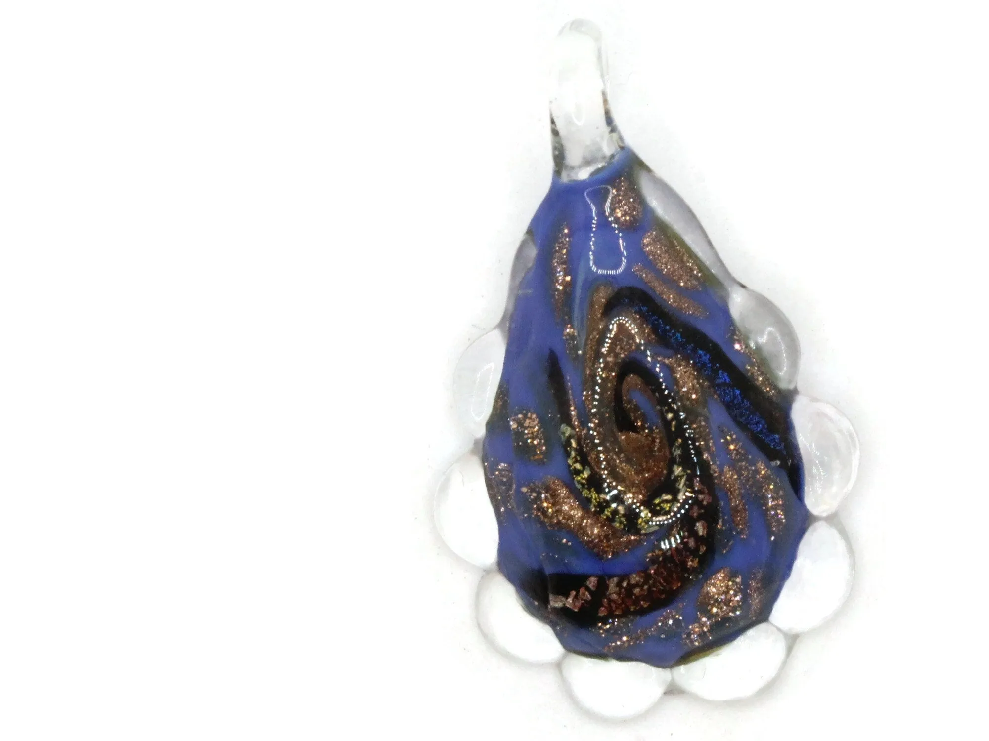 54mm Multi-Color on Blue Spiral Foil Glass Teardrop Pendant