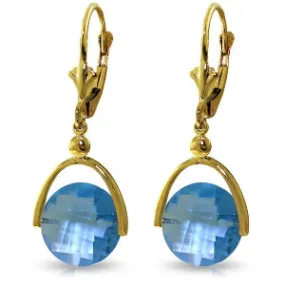 6.5 Carat 14K Solid Yellow Gold Leverback Earrings Checkerboard Cut Blu