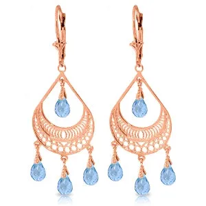6.75 Carat 14K Solid Rose Gold Filigree Blue Topaz Earrings