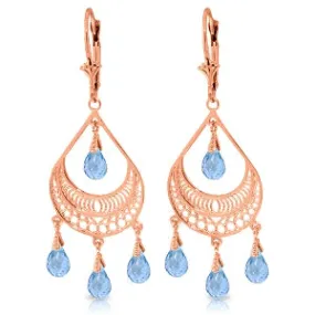 6.75 Carat 14K Solid Rose Gold Filigree Blue Topaz Earrings