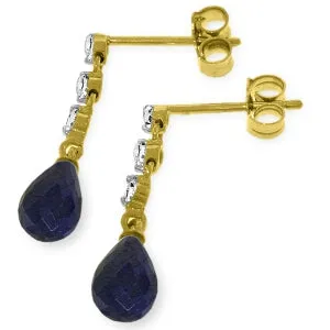 6.9 Carat 14K Solid Yellow Gold Prance Sapphire Diamond Earrings