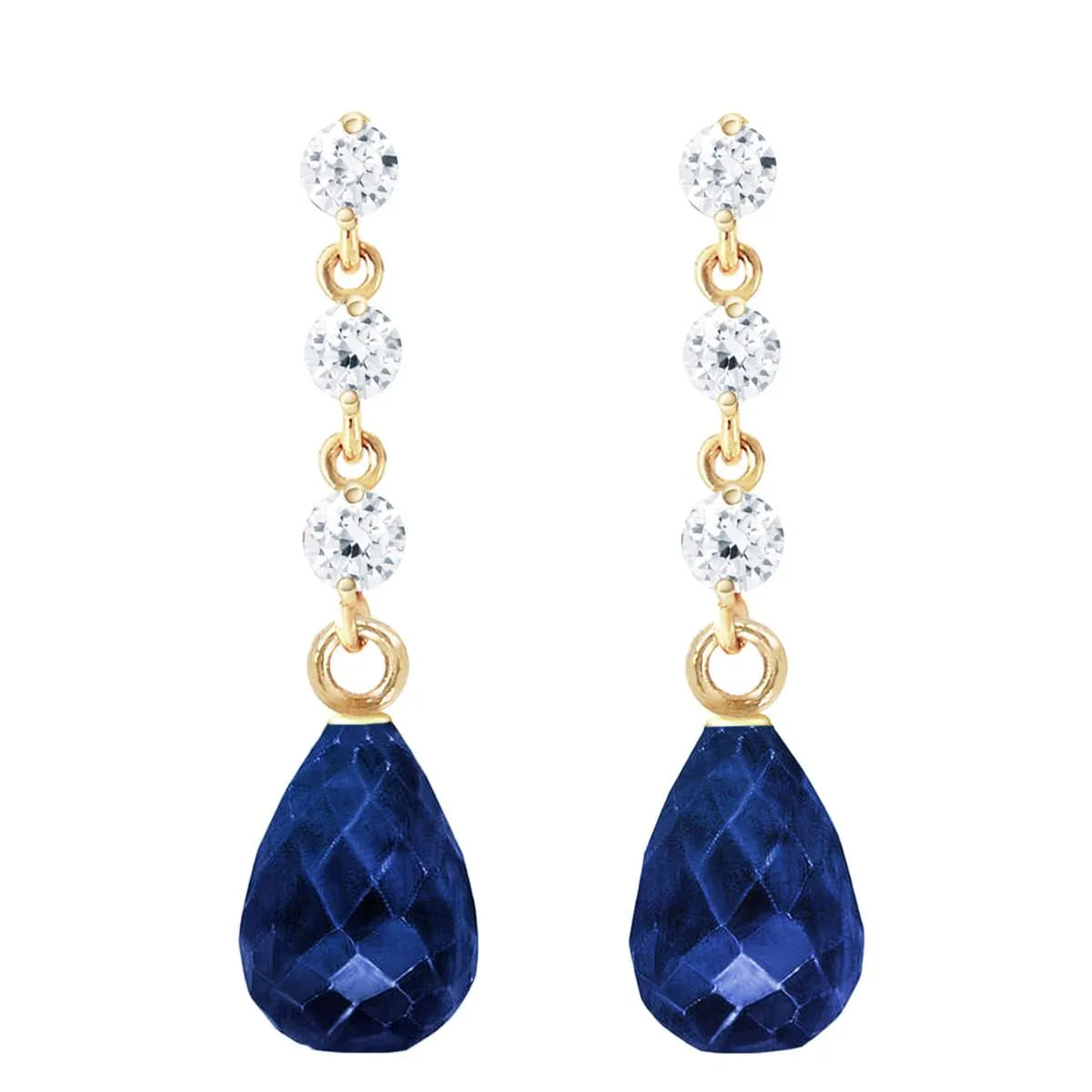 6.9 Carat 14K Solid Yellow Gold Prance Sapphire Diamond Earrings