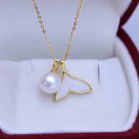 7-8mm Freshwater Pearl Fishtail Pendant Necklace