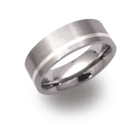 7mm Flat brushed Steel Ring With Silver Inlay