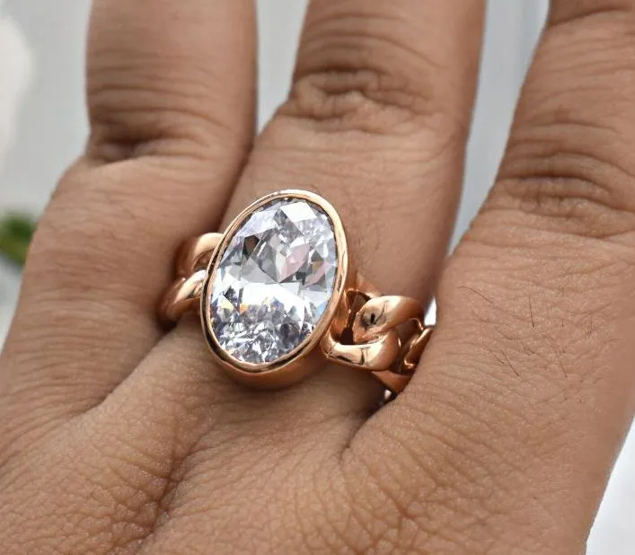 8 CT CLASSIC OVAL CUBIC ZIRCONIA MEN'S ROSEGOLD RING