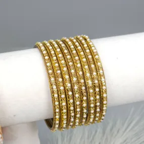8 Pcs Antique Gold Pearl Bangle Set